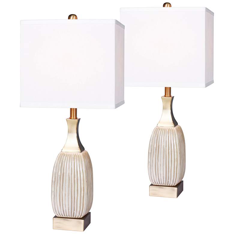 Image 1 Lexie Ribbed Aged White Ceramic Table Lamp Set of 2