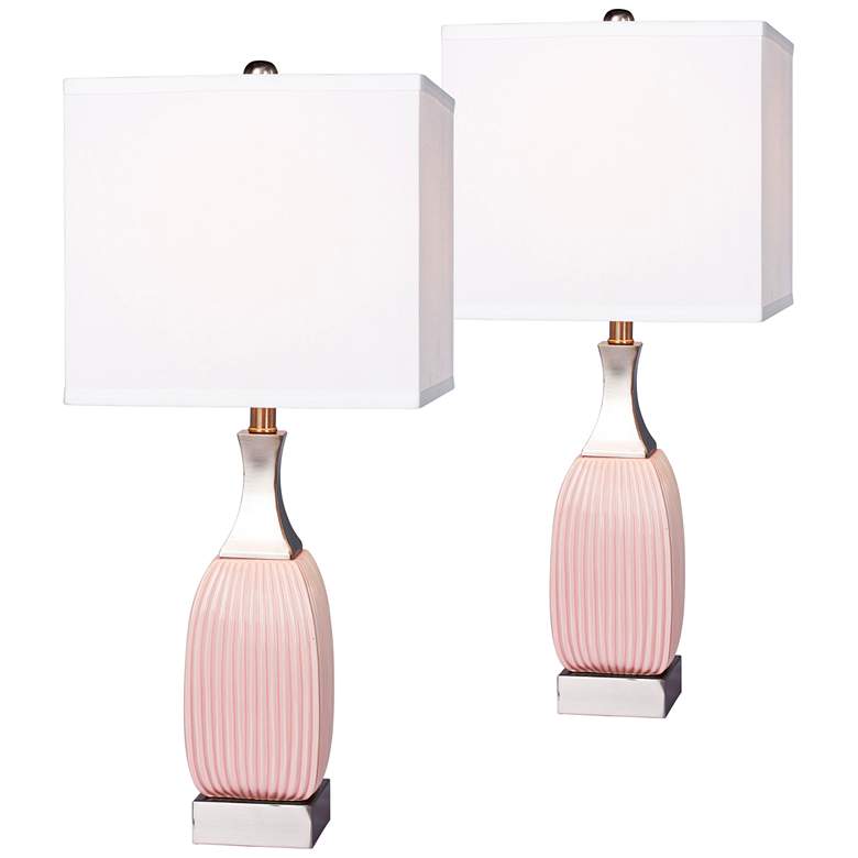 Image 1 Lexie Vertically Ribbed Pink Ceramic Table Lamp Set of 2