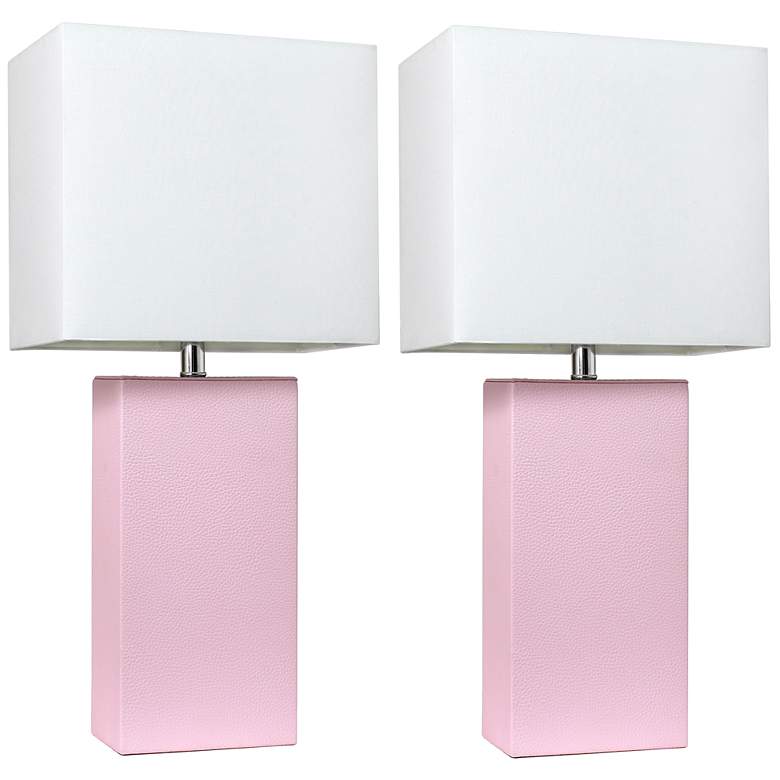 Image 1 Lexington 21" 2-Pack Leather Base Table Lamp Set, Blush Pink
