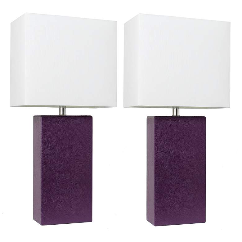 Image 1 Lexington 21" 2-Pack Leather Base Table Lamp Set, Eggplant Purple