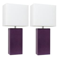 Lexington 21" 2-Pack Leather Base Table Lamp Set, Eggplant Purple