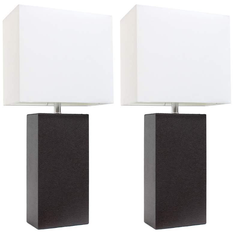 Image 1 Lexington 21" 2-Pack Leather Base Table Lamp Set, Espresso Brown