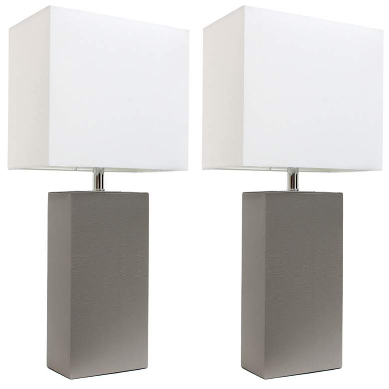 Image 1 Lexington 21" 2-Pack Leather Base Table Lamp Set, Gray
