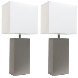 Lexington 21" 2-Pack Leather Base Table Lamp Set, Gray