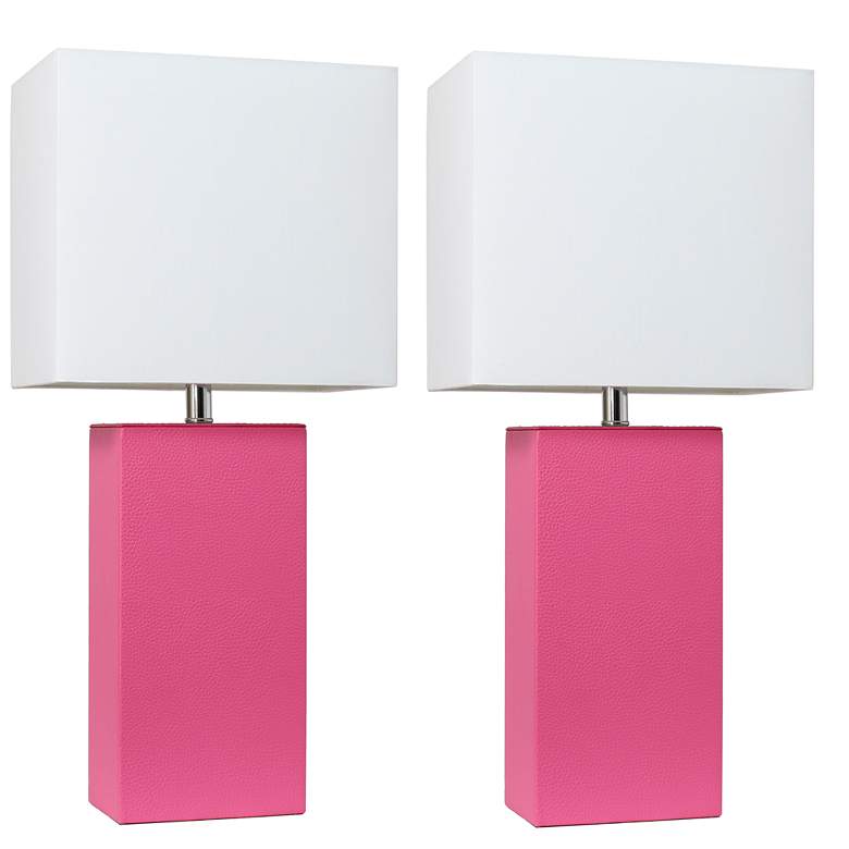 Image 1 Lexington 21" 2-Pack Leather Base Table Lamp Set, Hot Pink