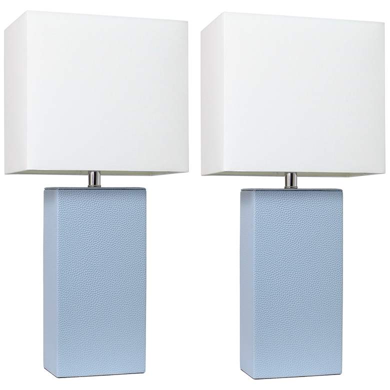 Image 1 Lexington 21" 2-Pack Leather Base Table Lamp Set, Periwinkle