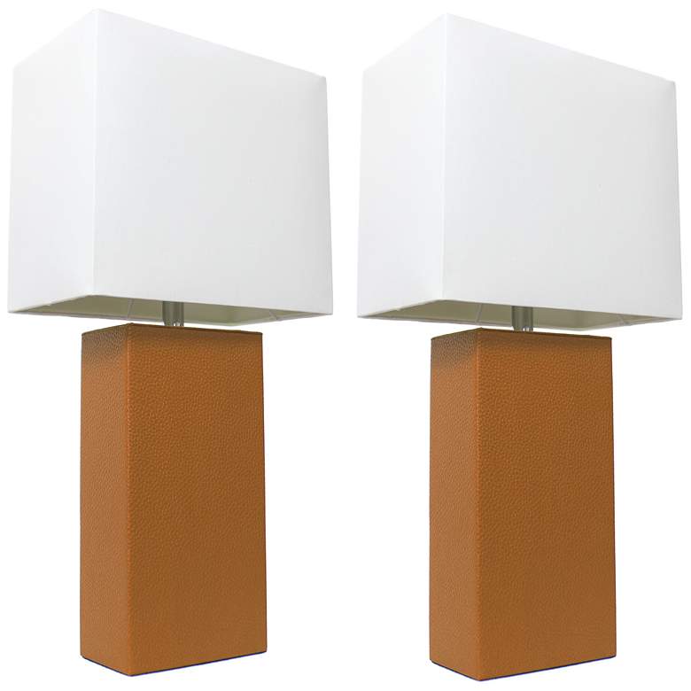 Image 1 Lexington 21" 2-Pack Leather Base Table Lamp Set, Tan