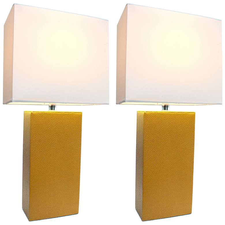Image 2 Lexington 21" 2-Pack Leather Base Table Lamp Set, Tan more views