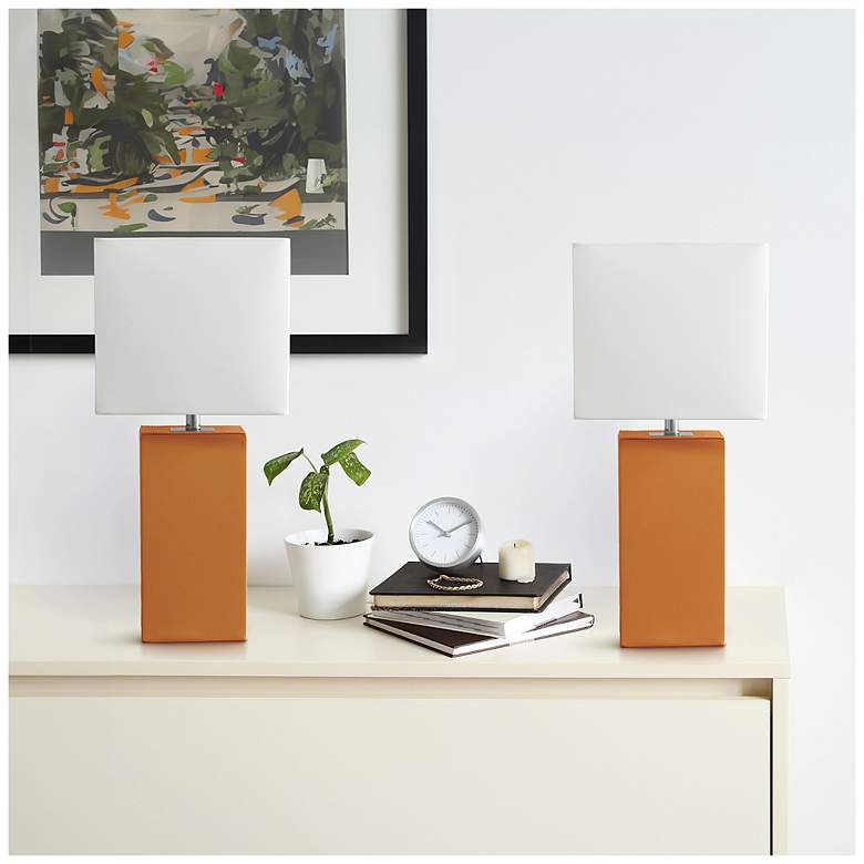 Image 4 Lexington 21" 2-Pack Leather Base Table Lamp Set, Tan more views