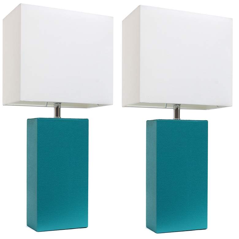 Image 1 Lexington 21" 2-Pack Leather Base Table Lamp Set, Teal