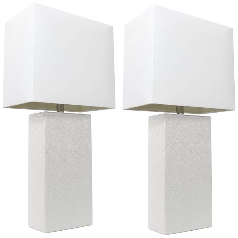 Image 1 Lexington 21" 2-Pack Leather Base Table Lamp Set, White
