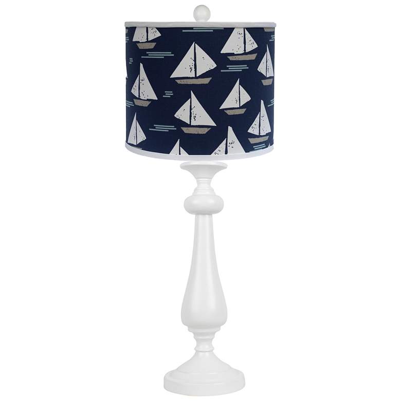 Image 1 Lexington 26 1/2 inch Navy Blue Sailboats White Table Lamp