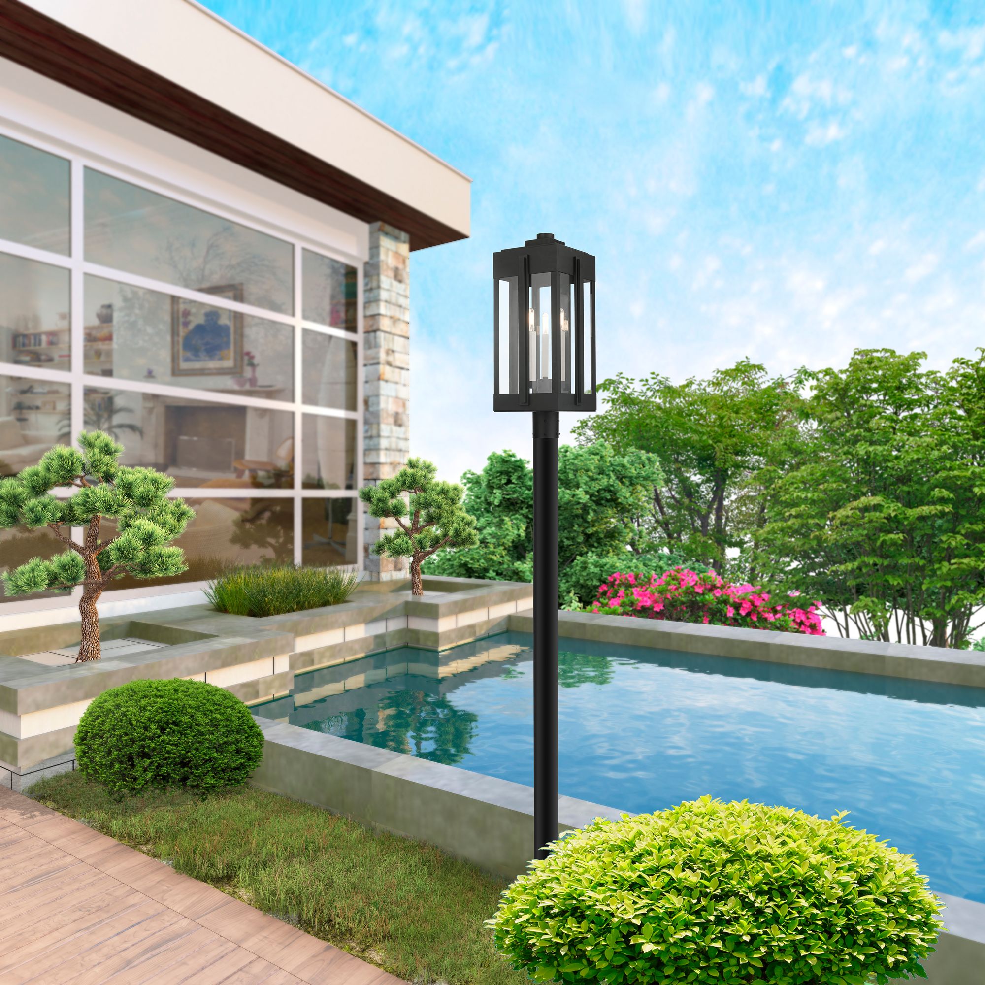 Lexington 3 Light Black Outdoor Post Top Lantern