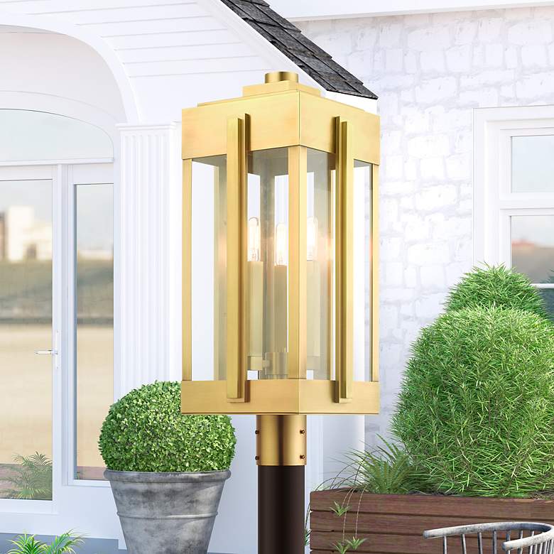 Image 1 Lexington 3 Light Natural Brass Outdoor Post Top Lantern