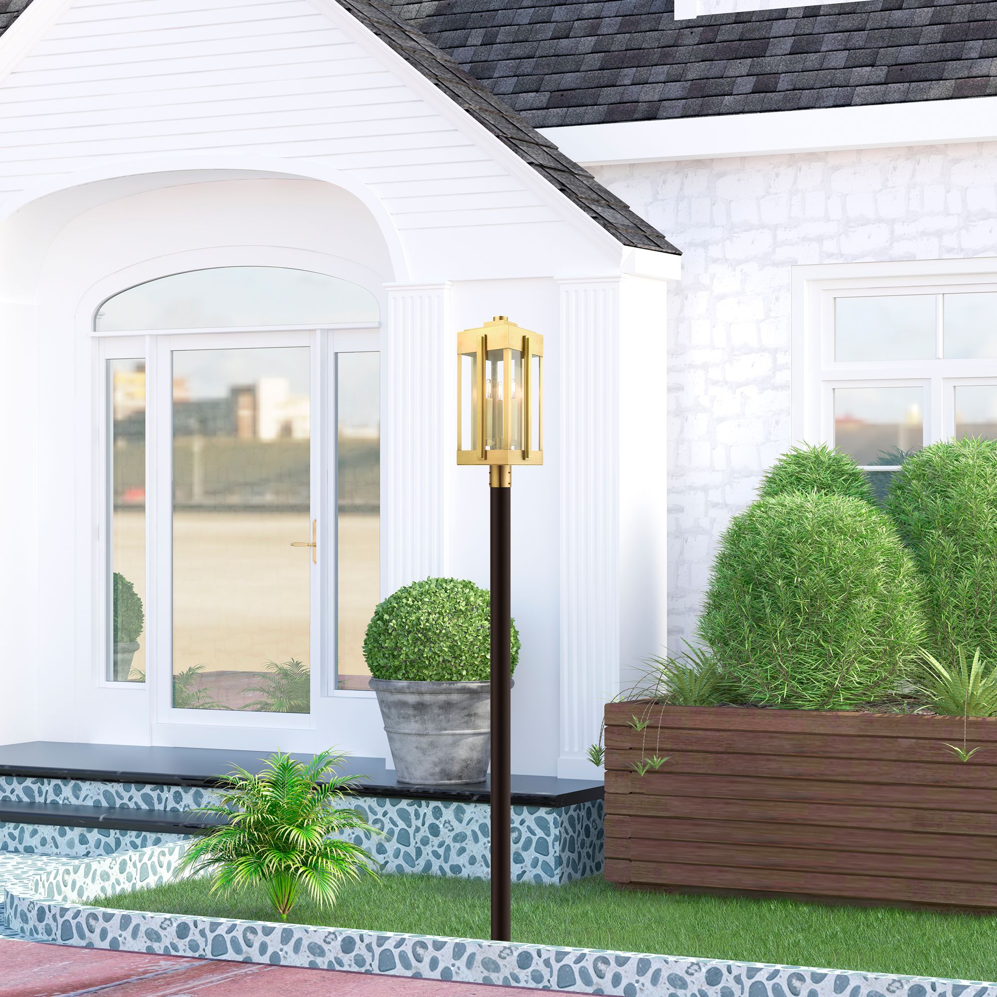 Lexington 3 Light Natural Brass Outdoor Post Top Lantern