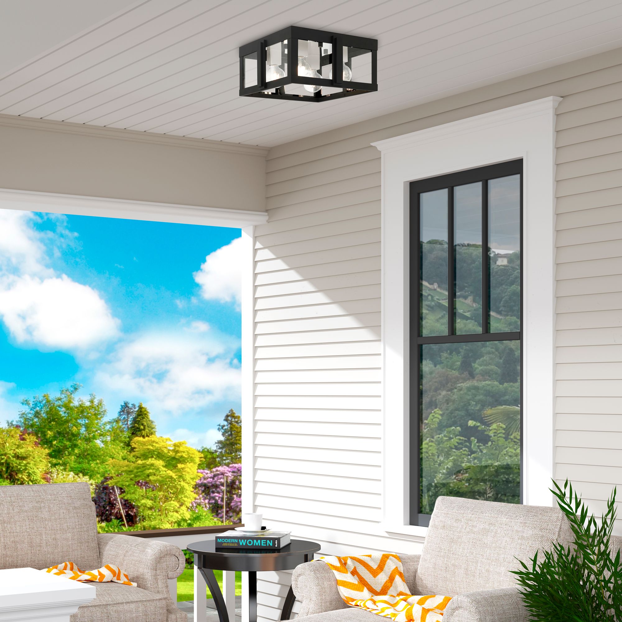 Lexington 4 Light Black Outdoor Flush Mount