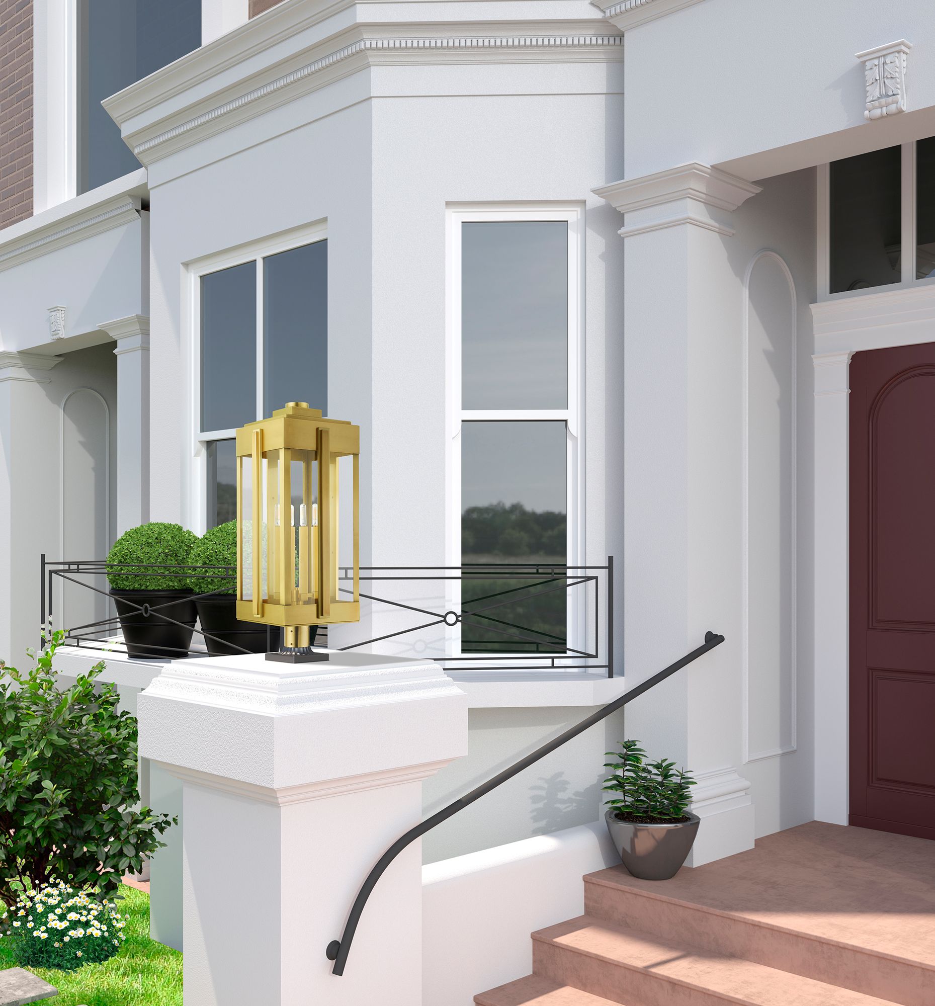 Lexington 4 Light Natural Brass Outdoor Post Top Lantern