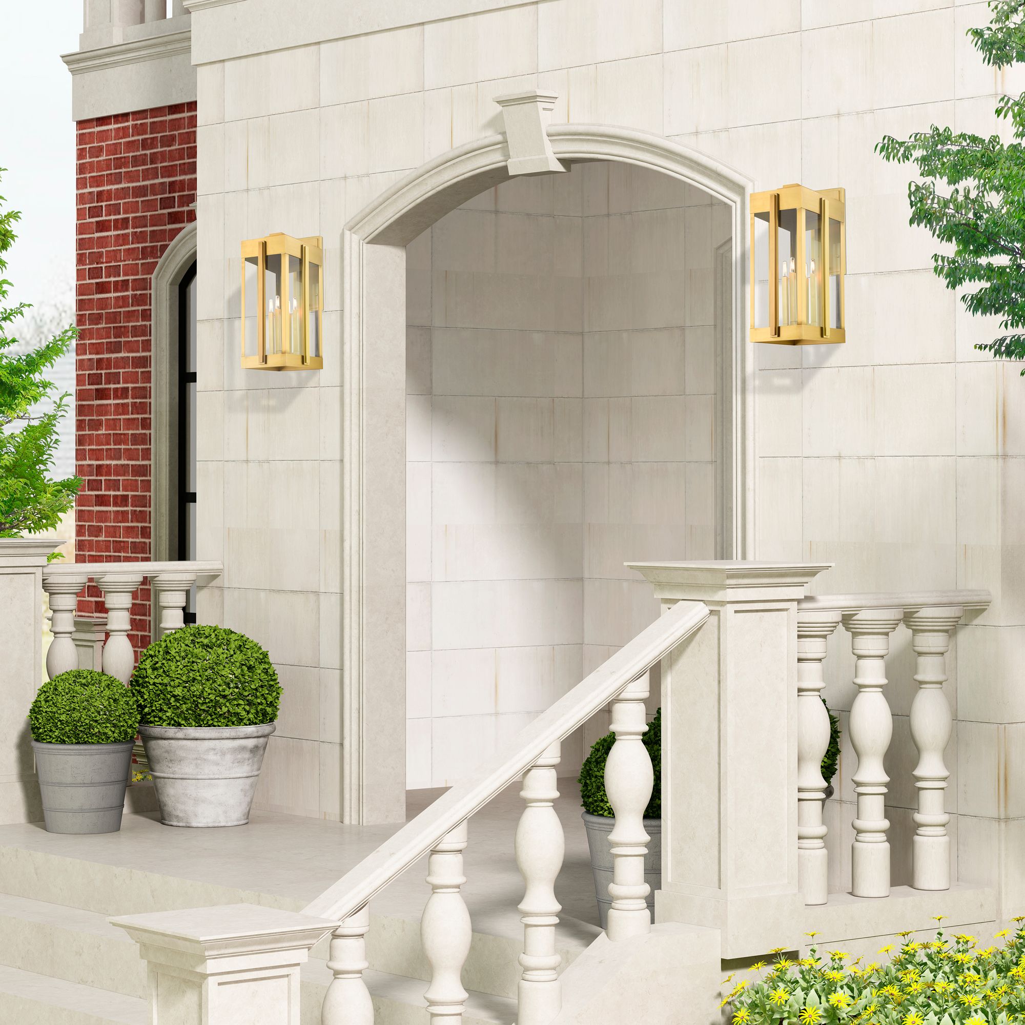 Lexington 4 Light Natural Brass Outdoor Wall Lantern