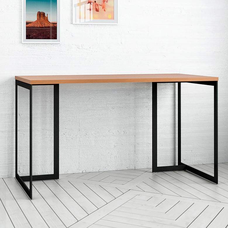 Image 1 Lexington 53 1/4" Wide Matte Maple Cream Black Metal Desk