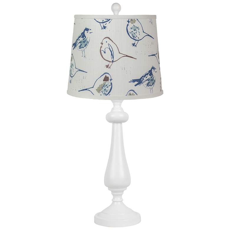 Image 1 Lexington White Lamp with Blue Bird Shade 26.5 inchH
