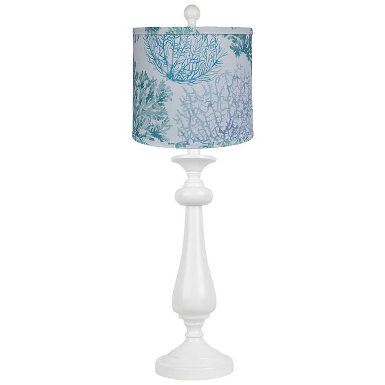 Image 1 Lexington White Table Lamp with Aqua Coral Shade 26.5 inchH.
