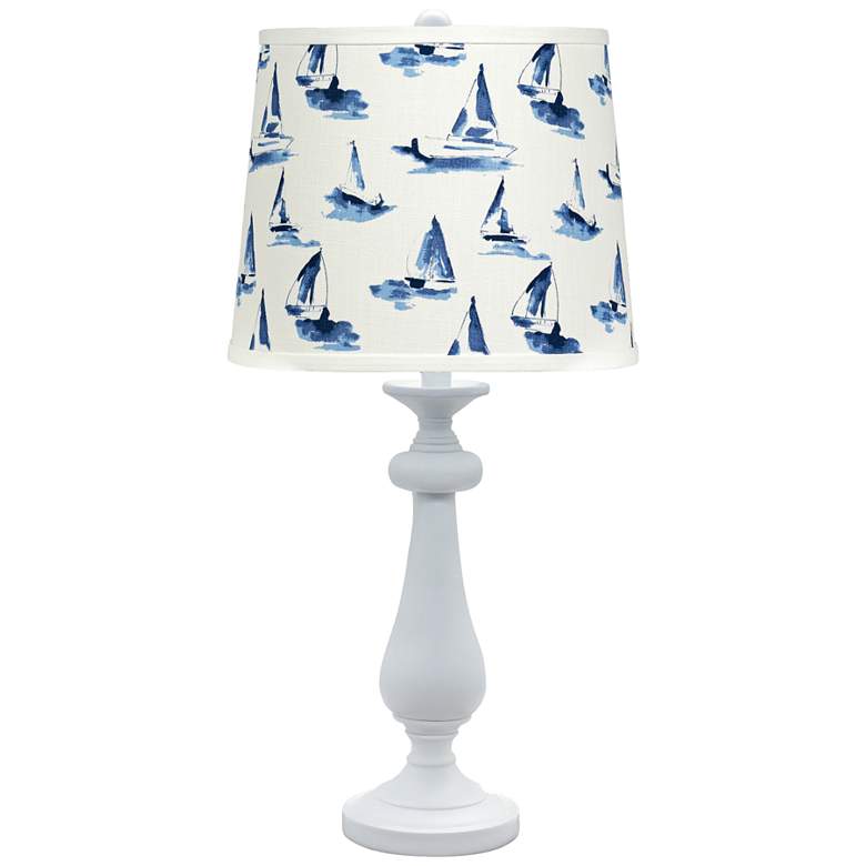Image 1 Lexington White Table Lamp with Blue Sailboats Shade