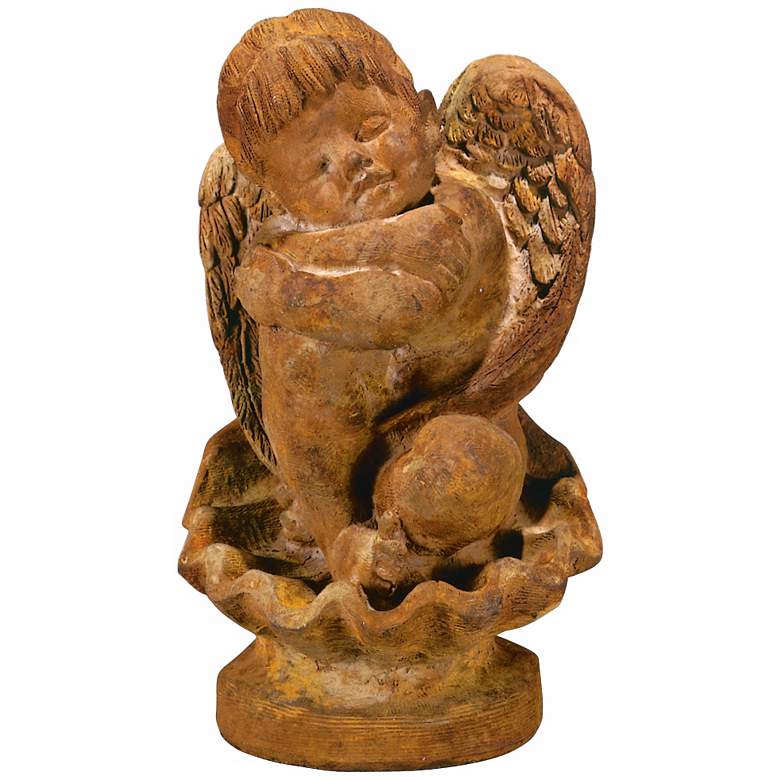 Image 1 Li'l Angel on Seashell 12 1/2" High Garden Accent Sculpture