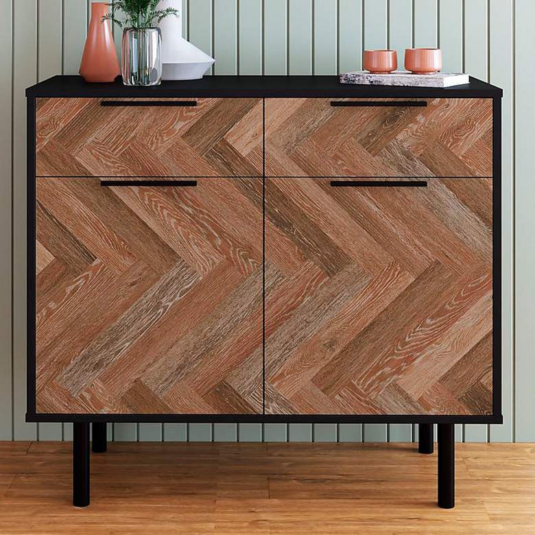 Image 1 Liam 35" Wide Black and Brown Wood 2-Drawer 2-Door Sideboard