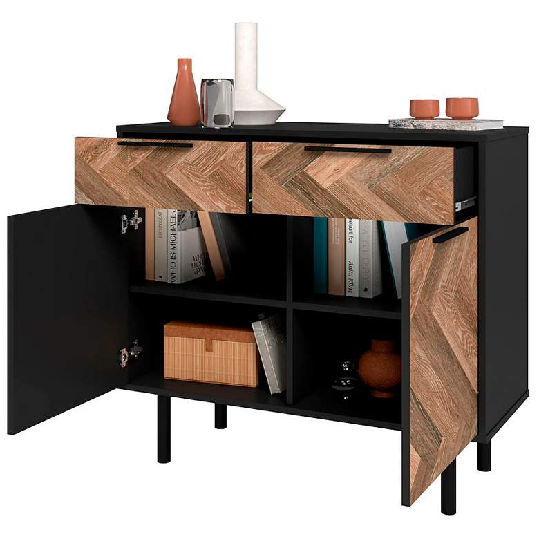 Image 6 Liam 35" Wide Black and Brown Wood 2-Drawer 2-Door Sideboard more views