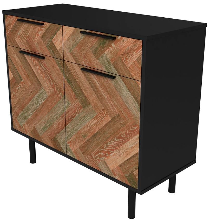 Liam 35" Wide Black and Brown Wood 2-Drawer 2-Door Sideboard