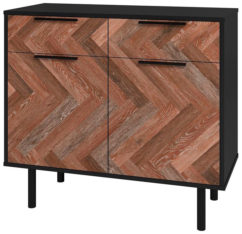 Liam 35" Wide Black and Brown Wood 2-Drawer 2-Door Sideboard
