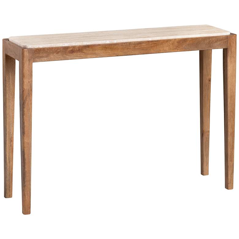 Image 1 Liam 42"W Natural Mango Wood Console Table w/ Travertine Top