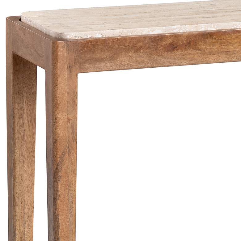 Image 2 Liam 42"W Natural Mango Wood Console Table w/ Travertine Top more views