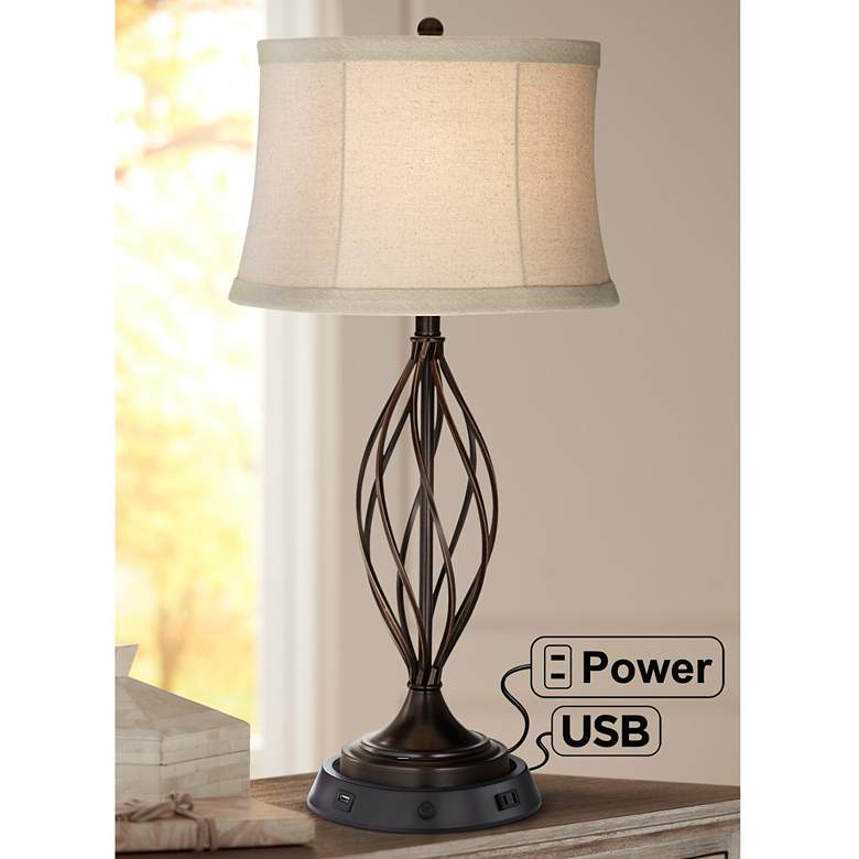 Image 1 Liam Bronze Table Lamp with Dimmable USB Workstation Base