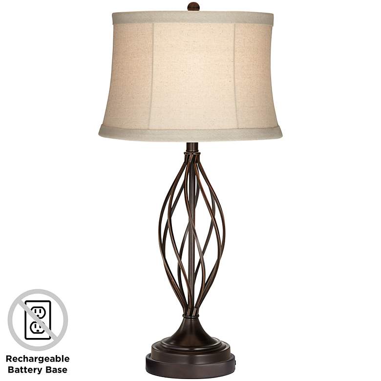 Image 1 Liam Iron Twist Bronze Table Lamp with Battery Pack Lamp Base