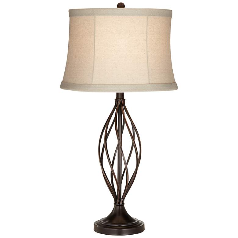 Liam Iron Twist Bronze Table Lamp with USB Cord Dimmer