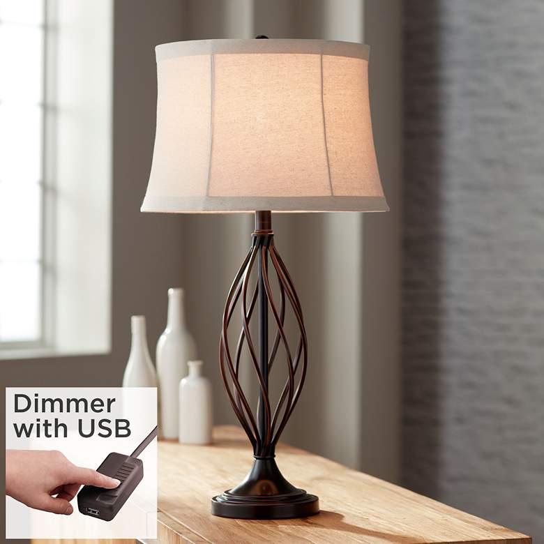 Image 1 Liam Iron Twist Bronze Table Lamp with USB Cord Dimmer