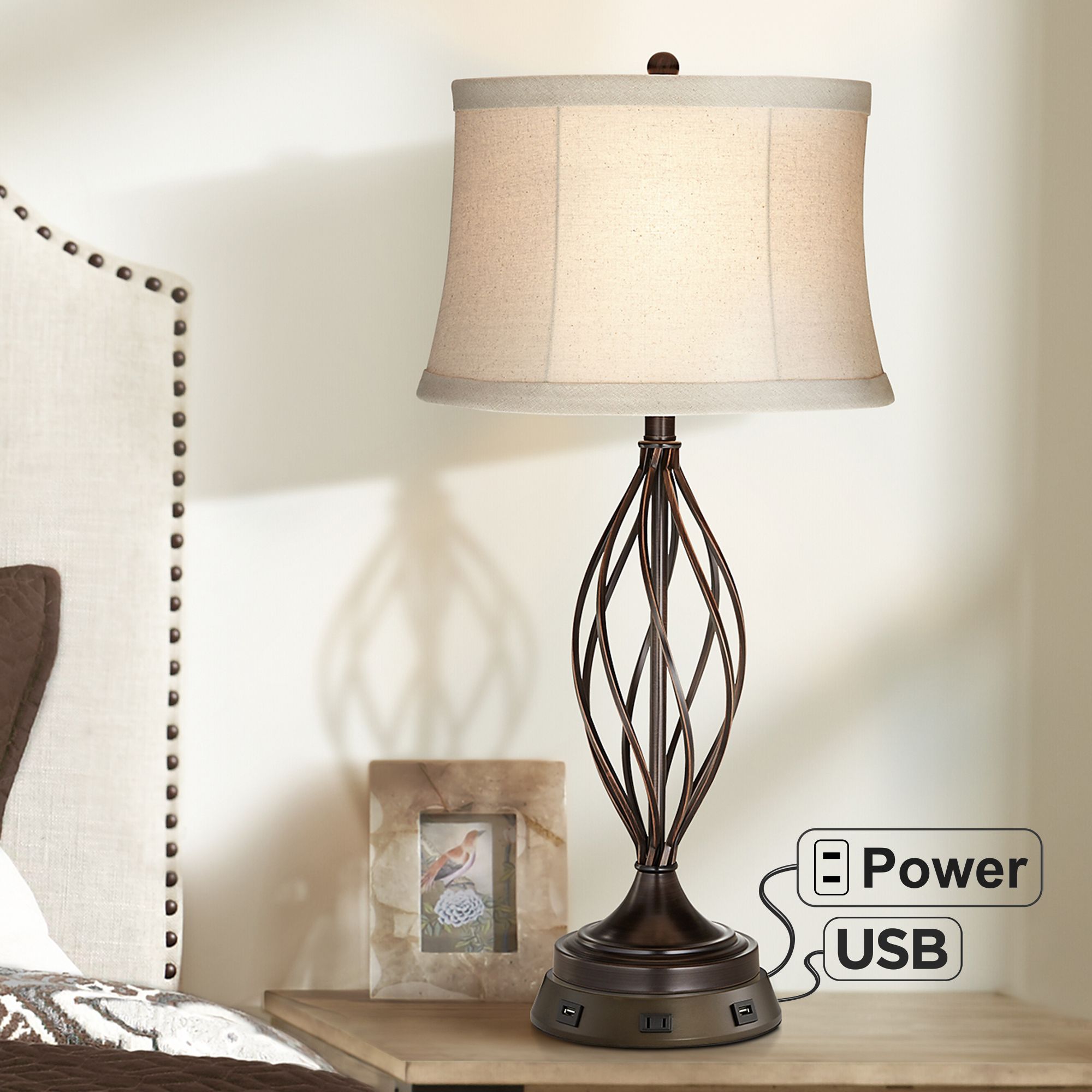 Liam Iron Twist Bronze Table Lamp with USB Workstation Base 68V32
