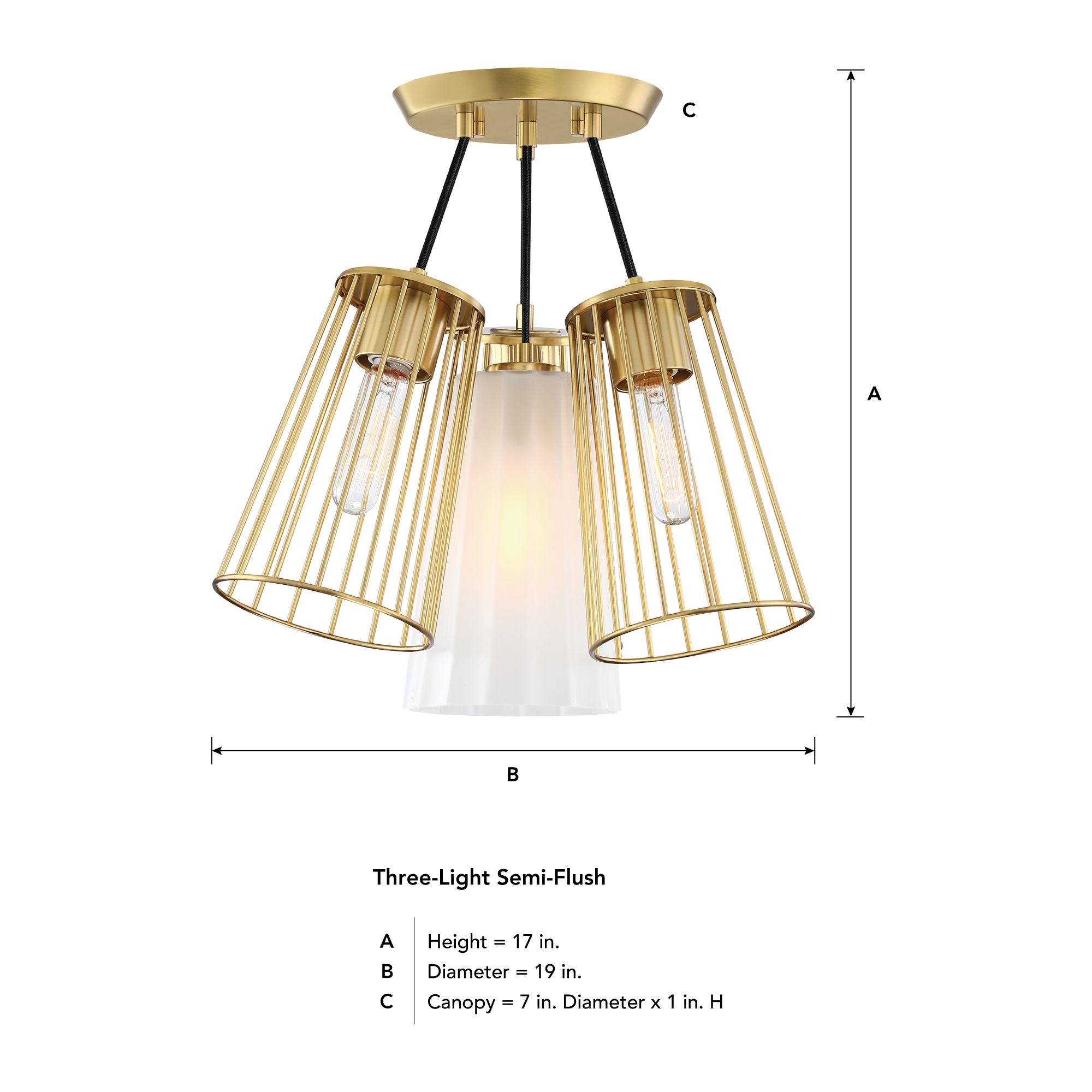 Liana 19 in. 4-Light Brushed Gold Glam Semi Flush Mount