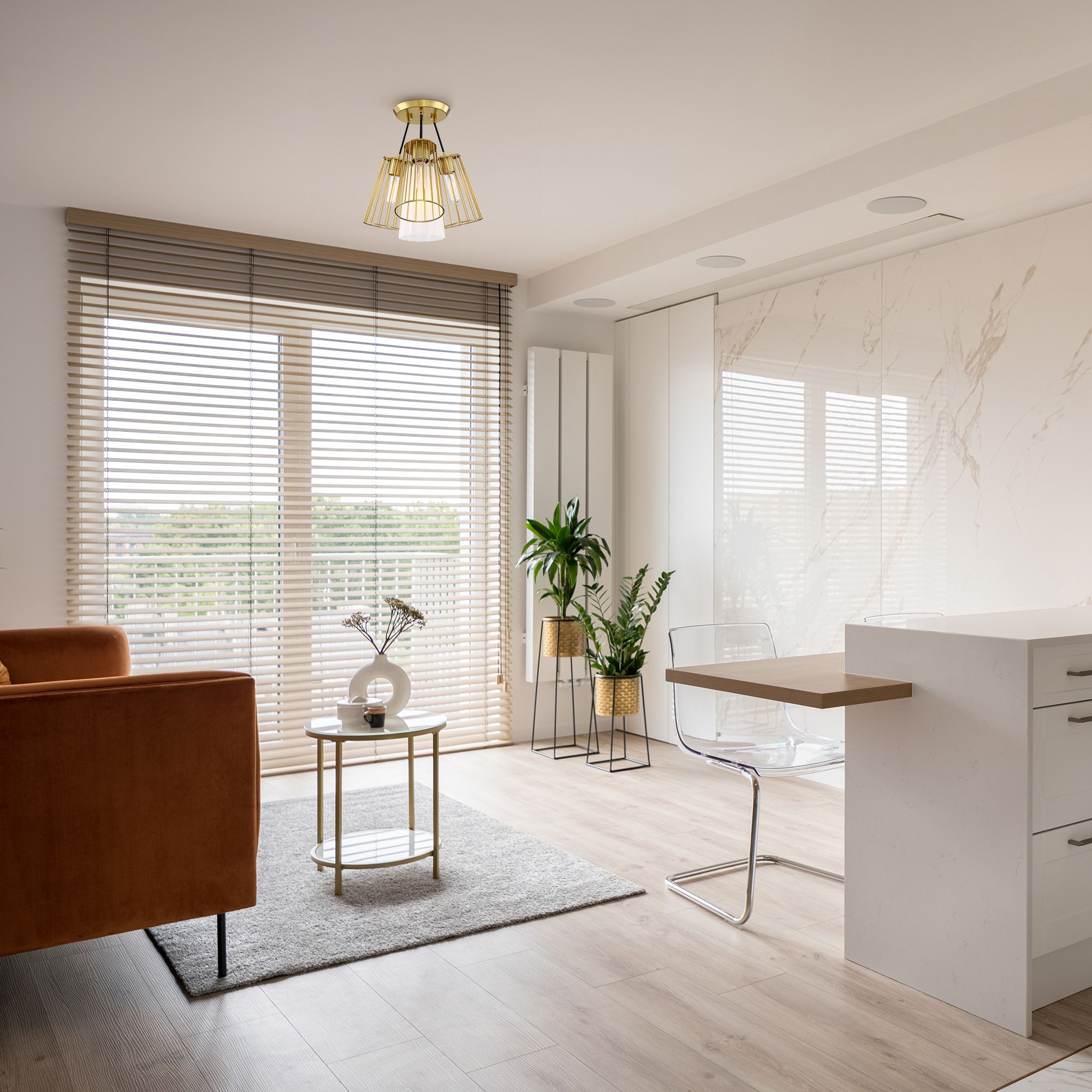 Liana 19 in. 4-Light Brushed Gold Glam Semi Flush Mount