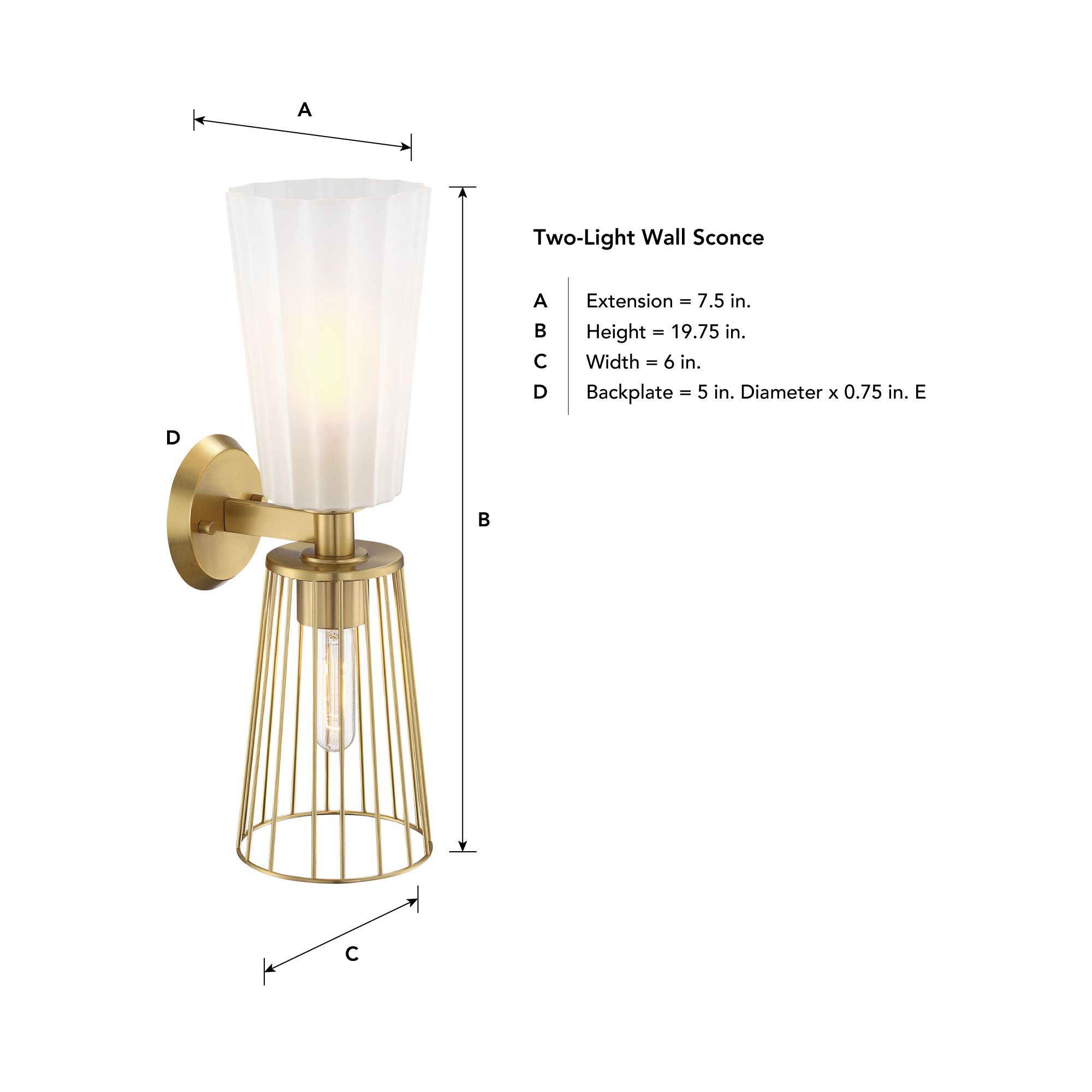 Liana 6 in. 2-Light Brushed Gold Wall Sconce Light