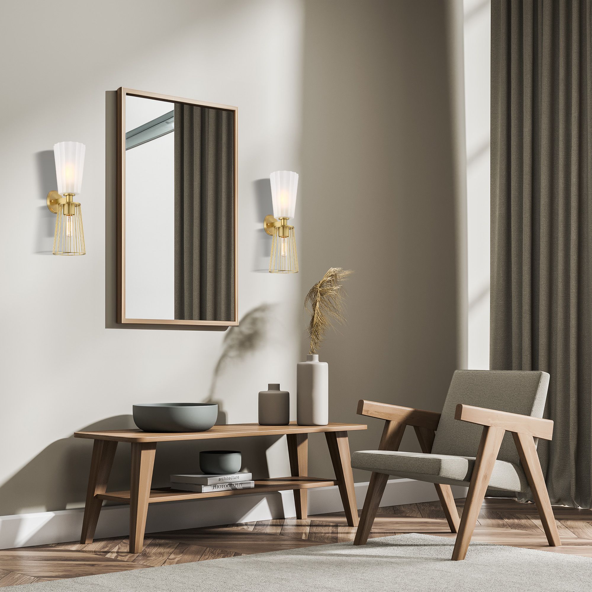 Liana 6 in. 2-Light Brushed Gold Wall Sconce Light