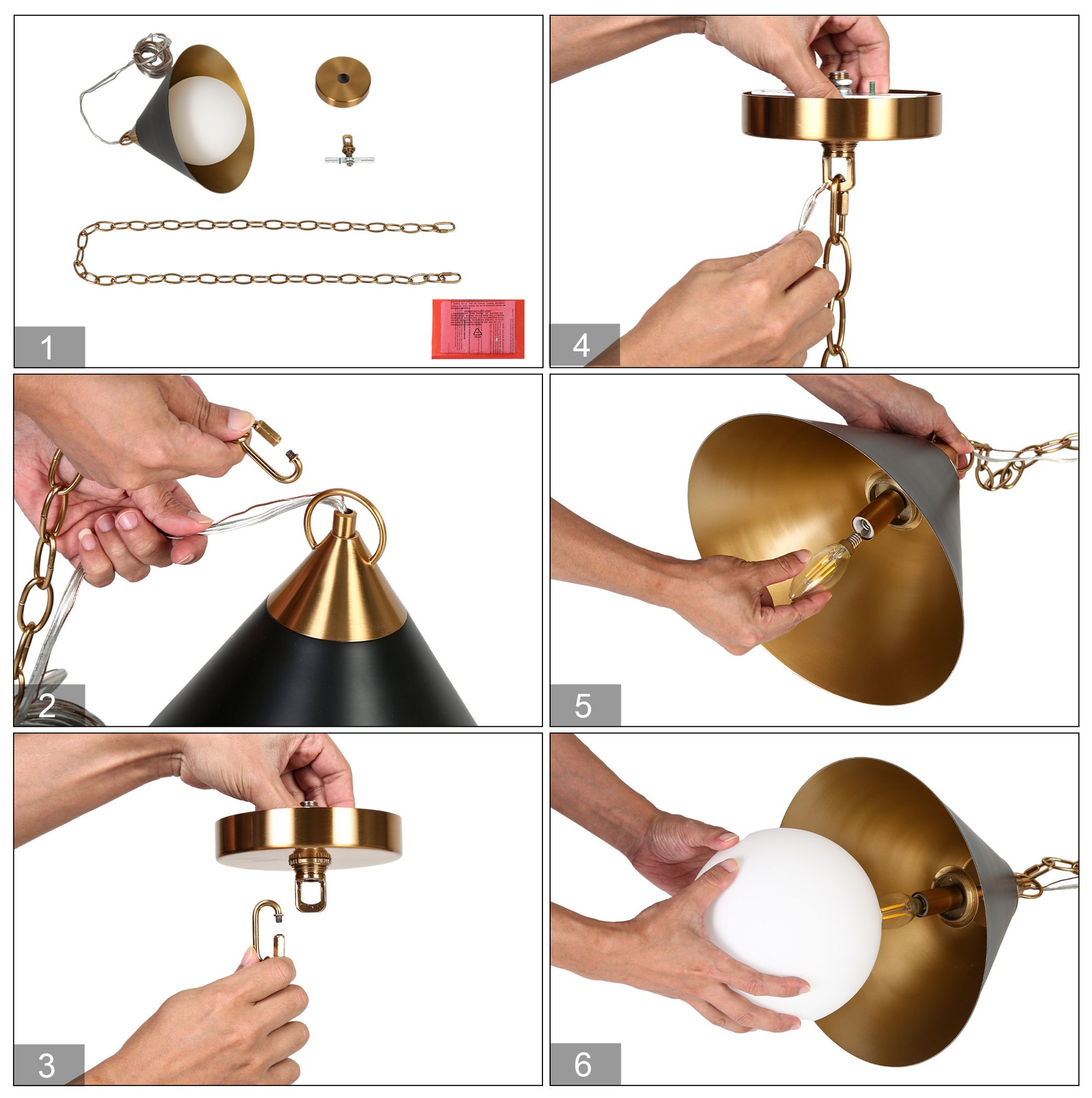 Libbaconion 1-Light Black Gold Pendant Light