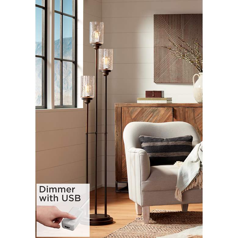 Image 1 Libby Bronze and Seeded Glass 3-Light Tree Floor Lamp with USB Dimmer