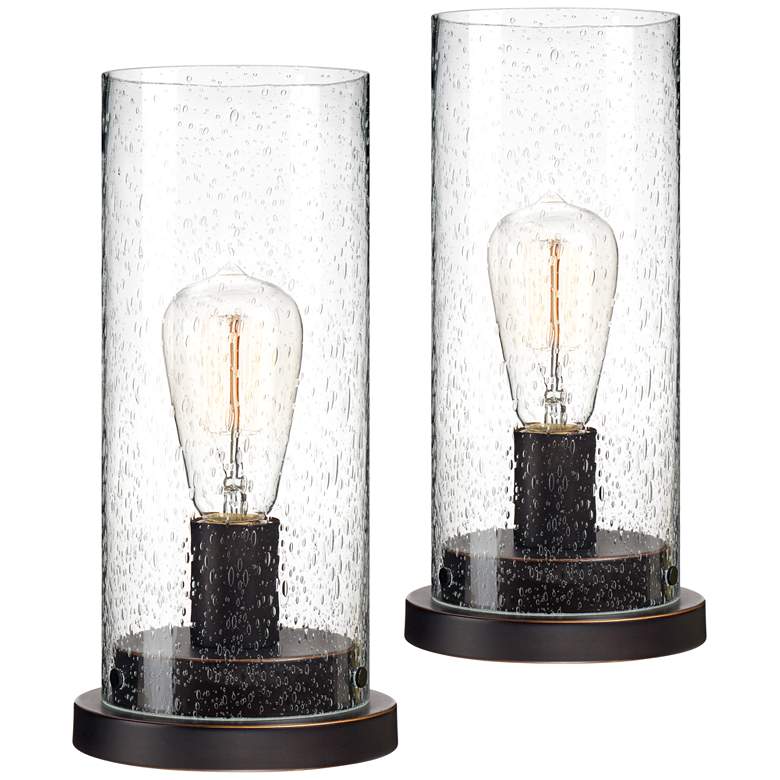 Image 1 Libby Seeded Glass 12 inch High Edison LED Accent Lamp Set of 2