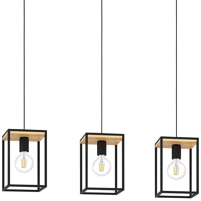 Image 3 Libertad 3-Light Linear Pendant - Structured Black and Wood Finish