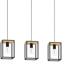 Libertad 3-Light Linear Pendant - Structured Black and Wood Finish