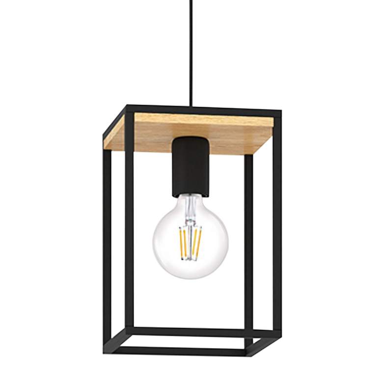 Image 4 Libertad 3-Light Linear Pendant - Structured Black and Wood Finish more views
