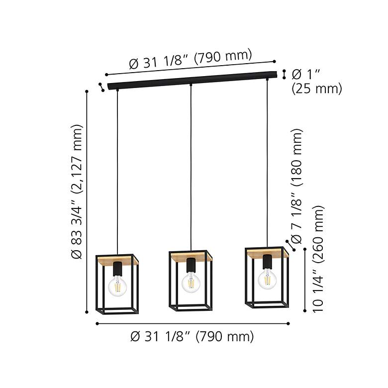 Image 5 Libertad 3-Light Linear Pendant - Structured Black and Wood Finish more views