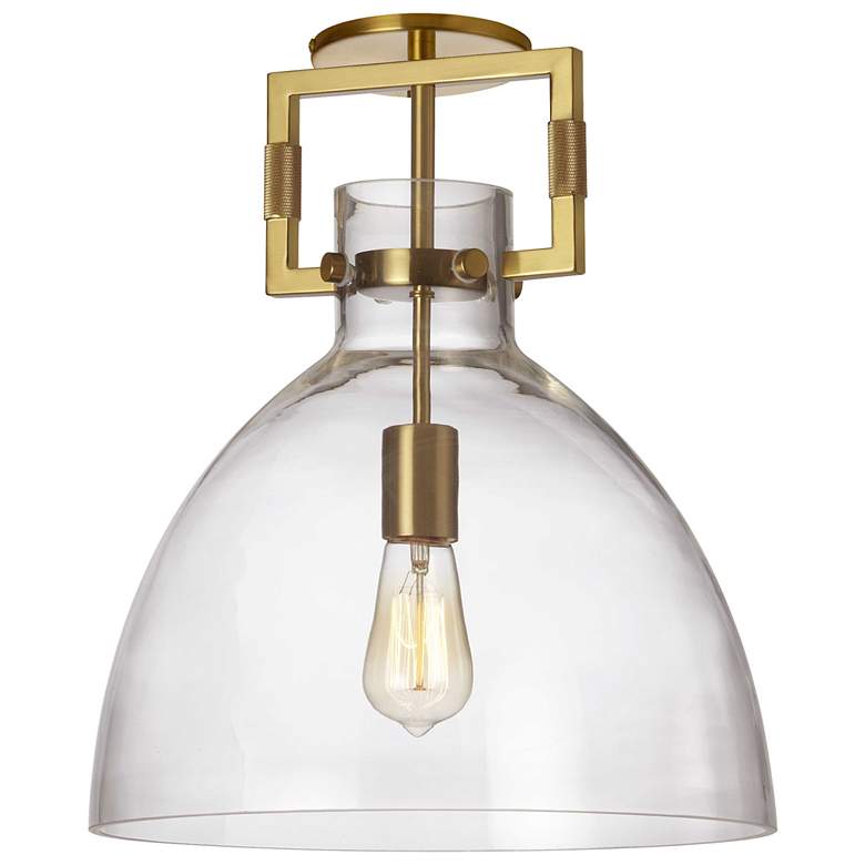 Image 1 Liberty 13.75" Wide Aged Brass Semi.Flush Mount With Clear Glass Shade
